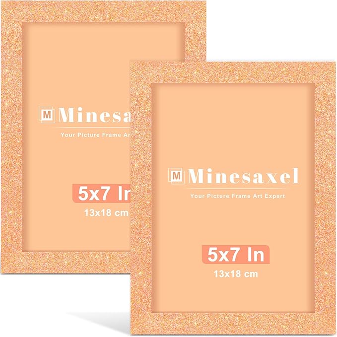 5x7 Colorful Picture Frame Set of 2, Wall Gallery 5 x 7 Glitter Photo Frames, Sparkle Cute Fun Artwork Frame for Wall or Tabletop (Orange)