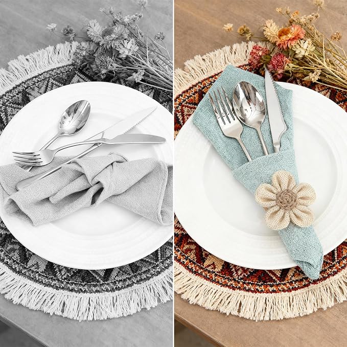 Napkin Rings Set of 12 Handmade Rustic Napkin Rings Reusable Boho Napkin Ring for Elegant Dining Table Decoration Perfect for Christmas, Thanksgiving, Wedding, Holiday, Everyday Use