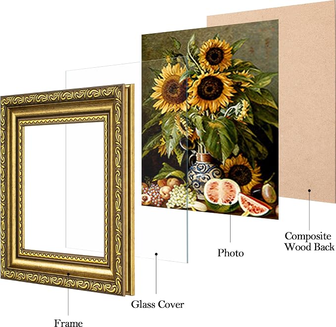 eletecpro 4x4 Vintage Picture Frame, Glass Cover, Gold, 2-Pack