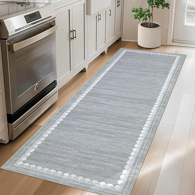 COZYLOOM 2x6 Hallway Runner Rug Machine Washable Area Rugs with Non Slip Backing, Modern Stain Resistant Non Shedding Mat Low Pile Foldable Thin Minimalist Carpet for Bedroom Entryway Kitchen, Grey