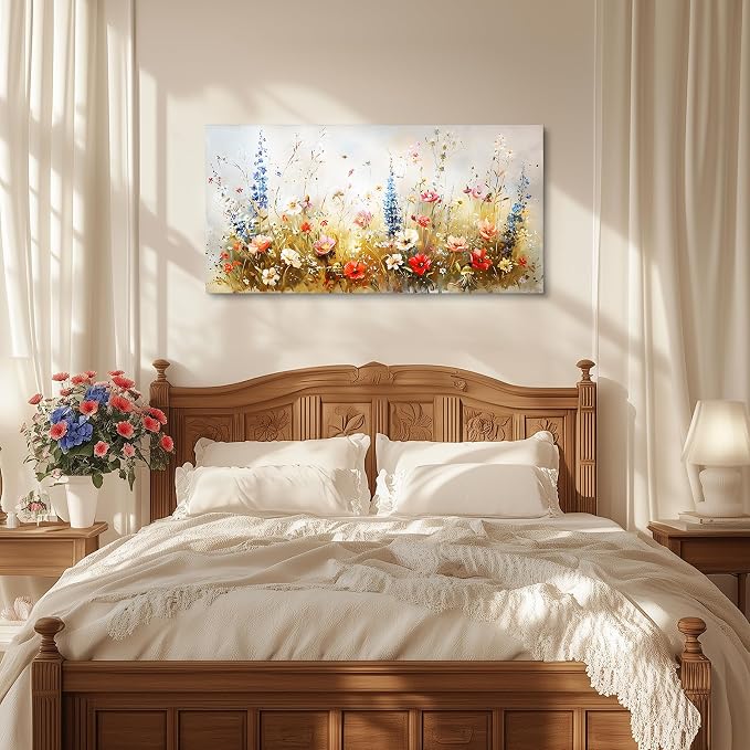 SERIMINO Spring Wildflower Wall Decor, Flower Market Artwork 24X48 Inch | Country Wall Art, Spring Wildflower Canvas Prints, Living Room Bedroom Home Decor, Ready To Hang, Fade-resistant Inks