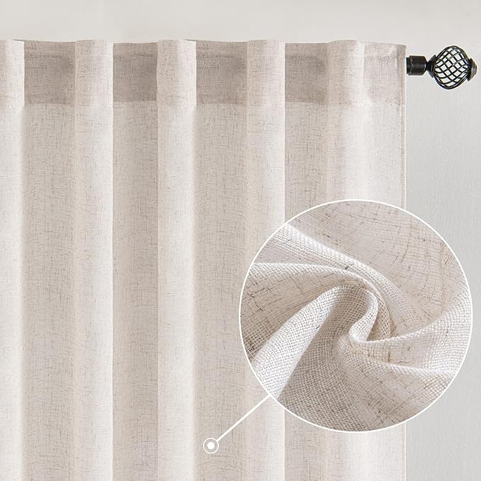 MIULEE White Linen Curtains 52x96 Inch Long for Bedroom Living Room | Soft Thick Linen Textured Window Drapes, Semi Sheer Light Filtering, Back Tab Rod Pocket,Burlap Look Christmas Decor，2 Panels