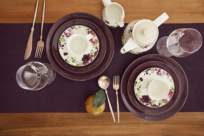 Solino Home 100% Pure Linen Table Runner Burgundy Long, Athena 14 x 156 in | styles dining tables for meals and celebrations, European flax fibres, easy to care for, machine washable, OEKO-TEX Certified