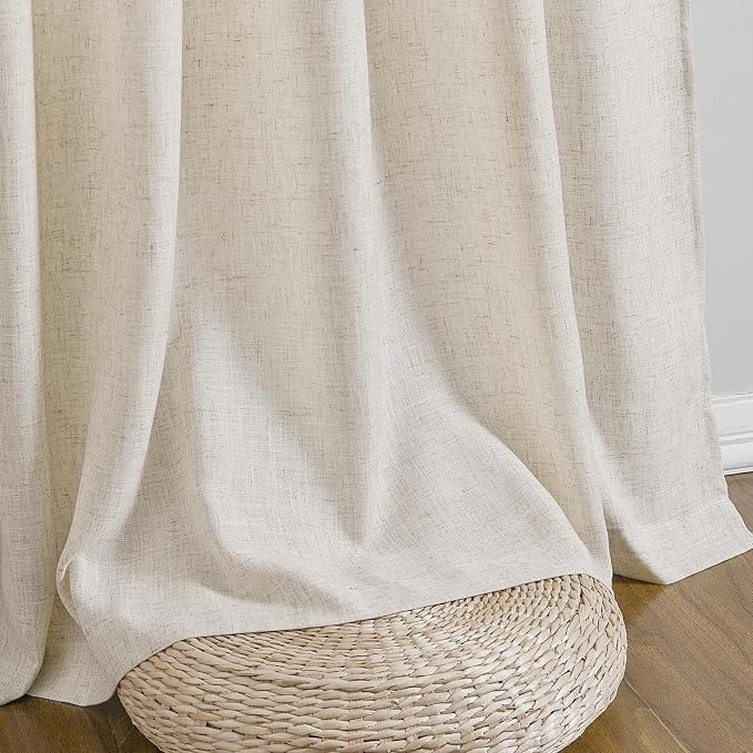 Warm Beige Linen Curtains 102 Inches Long 2 Panel Set Rod Pocket Semi Sheer Dining Room Cozy Bedroom Decor Cotton Look Country Rustic Farmhouse Boho Curtains 52x102