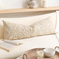 BlissBlush 14x36 Lumbar Pillow Cover for Bed, Rectangular Decorative Long Throw Pillowcase, Embroidered Farmhouse Accent Cushion, Beige Neutral Floral Tufted (Cover Only)