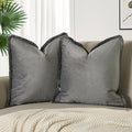 JUSPURBET Pack of 2 Gray Decorative Fringe Velvet Throw Pillow Covers 24x24 for Home Decor Living Room Bedroom Car Boho Soft Cushion Cover with Hidden Zipper Machine Washable