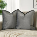 JUSPURBET Pack of 2 Gray Decorative Fringe Velvet Throw Pillow Covers 20x20 for Home Decor Living Room Bedroom Car Boho Soft Cushion Cover with Hidden Zipper Machine Washable