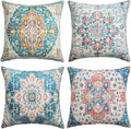 Throw Pillow Covers 20x20 Inch Set of 4 Washable BOHO Vintage Style Decorative Throw Pillow Cases Soft Velvet Square Farmhouse Decor Retro Cushion Covers for Couch Sofa Bed Living Room Outdoor