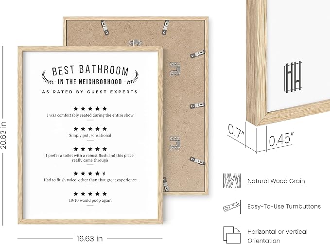 HAUS AND HUES Funny Bathroom Decor – Would Poop Here Again Sign, Humorous Restroom Artwork, Washroom Review Poster (16x20, Beige Frame)