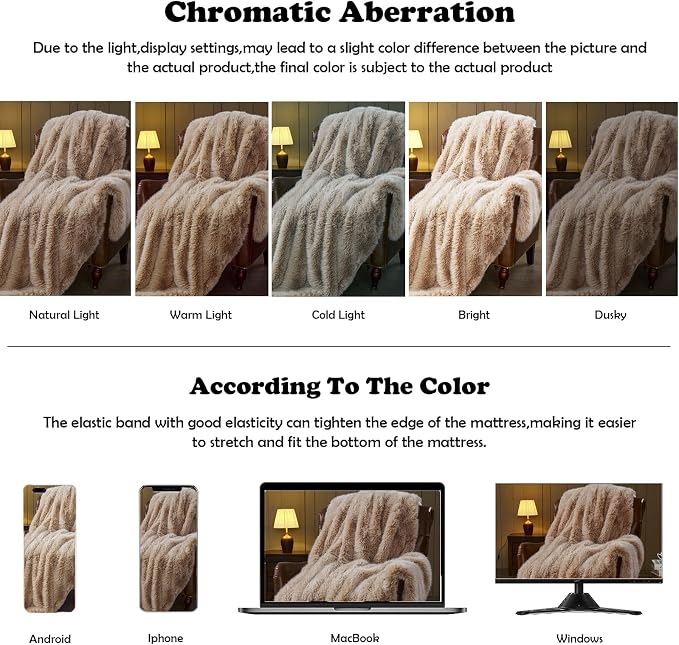 NEWCOSPLAY Faux Fur Thick Throw Blanket for Couch, Brown White, 50"x60" | Luxury Fluffy Thick Warm Blanket for Couch Sofa Bed 1000GSM, Soft Plush Cozy Decorative Throw, Gift for Women Men