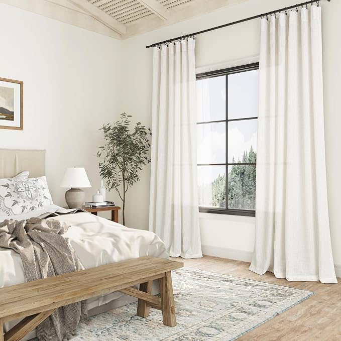 Extra Long Linen Curtains 102 Inch Length for Living Room 2 Panels Set Rod Pocket Natural Cream Semi Sheer Curtain Boho Farmhouse Light Filtering Window Drapes for Bedroom Beige Ivory 40x102