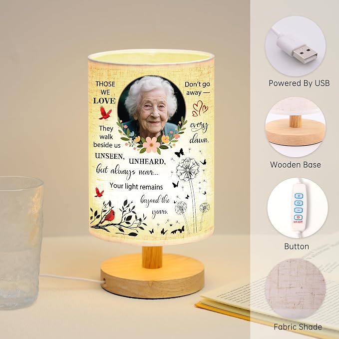 WSYEAR Custom Photo Lamp Sympathy Gifts for Loss of Loved One- Memorial Gift for Women Mother Grandma Friend Remembrance Decor with Wood Stand