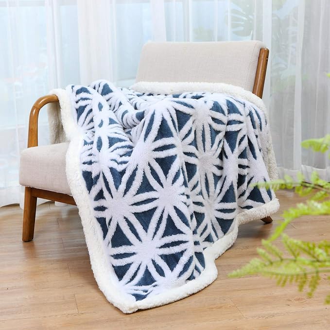 LOMAO Sherpa Fleece Blanket Gifts for Mom Dad Cozy Soft Throw Blanket for Women Men Birthday Gifts Dual Sided Couch Sofa Bed Blanket (Navy, 60''x80'')