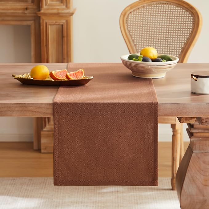 ZeeMart Rustic Cotton Linen Table Runner, 13x36 Inches Terracota | Farmhouse Style Linen Table Runners 36 Inches Long, Washable Kitchen Dining Table Decoration for Home Party Decor