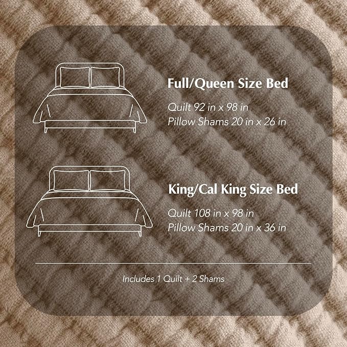 EVERGRACEHOME Cotton Ribbed Matelassé Coverlet Set, King Size, Urban Taupe | Soft Lightweight Bedspread, 3 Pieces, Breathable Cozy Oversized Quilted Bedding Set for All Seasons, with 2 Pillow Shams