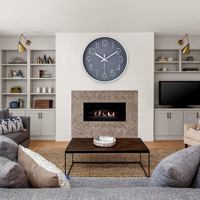 jomparis 16 Inch Gray Large Wall Clock Silent Modern Elegant Decor | Living Room Office Kitchen Dining Room