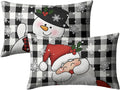 Christmas Santa Lumbar Pillow Covers 12x20 Set of 2 Snowman and Xmas Santa Rectangle Cushion Case Christmas Black Buffalo Plaid Waist Throw Pillowcases for Living Room Bedroom Sofa