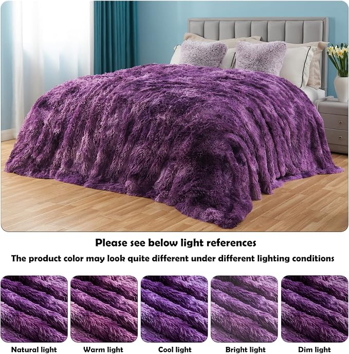 GONAAP Fuzzy Faux Fur Twin Blanket for Couch, Violet Purple, 60"x80" | Warm Cozy Plush Shaggy Decorative Reversible Thick Non-Heated Fleece Blanket for Sofa Bed, Gift for Women Men, All Season Use