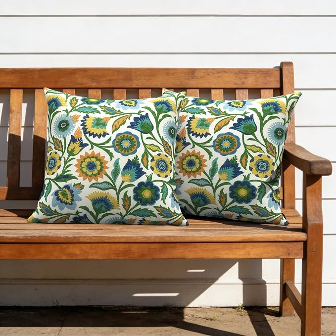 Outdoor Pillow Covers Waterproof 20x20 Inch Set of 2 Fiesta Floral Decorative Outside Patio Furniture Cushion Cases Decor for Porch Garden