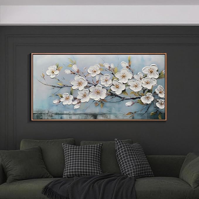 Anolyfi Framed Large Textured Canvas Wall Art for Living Room, Modern Elegant Landscape Artwork for Bedroom Hallway Dining Room Office Home Decor, 48"x24"