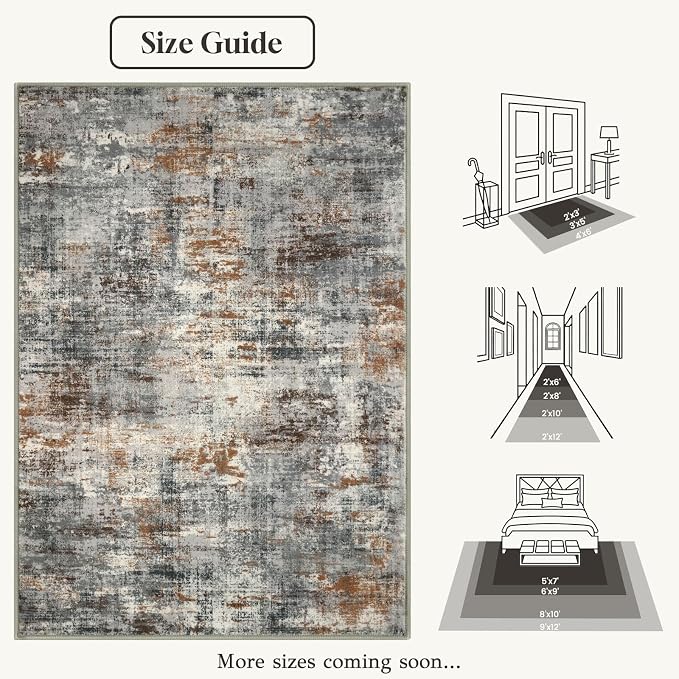 Lansny Abstract Washable Entryway Rug 2x3 Area Rug Small Non Slip Door Mat | Grey/Multi;Thin Printed Faux Wool Kitchen Rugs;Indoor Front Door Rug;Entry Rug;Throw Rugs for Foyer,Entrance;Floor Carpet
