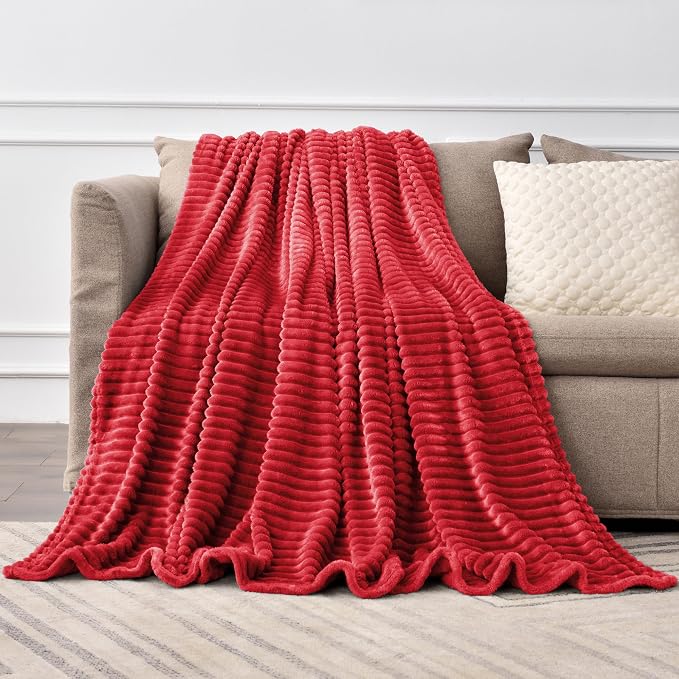 BEDELITE 3D Ribbed Jacquard Red Blankets Queen Size for Bed, 90x90 Inch | Soft Warm Decorative Fluffy Blanket, Cozy Fuzzy Lightweight Plush Fleece Throw Blankets for Bed, Room Decor, Gift for Women