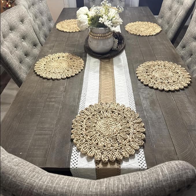 13.8" Corn Husk Woven Round Placemats Set of 10 - Wicker Boho Farmhouse Placemats - Rattan Table Mats Like Water Hyacinth for Dining Table, Wedding, Home