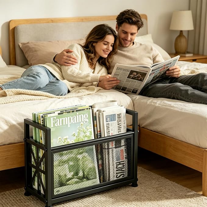 Large Magazine Rack Floor Stand, Metal Black Magazine Holder Floor,14" Mesh Magazine File Holder Storage Basket Shelf Box Bin Folder Organizer for Magazines, Books, Newspapers, Tablets