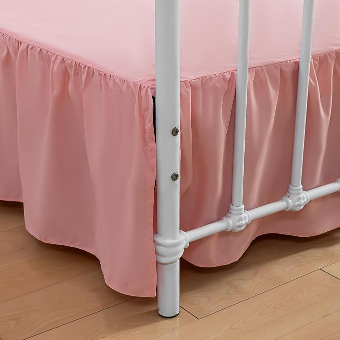 Bed Skirt Queen Size Ruffled Bed Skirts with Split Corners | 18 Inch Drop Dust Ruffle Bed Skirt with Platform, Queen Size, Peach