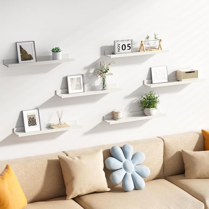 upsimples Floating Shelves for Wall Decor and Storage, White, 6Pcs 23.6''