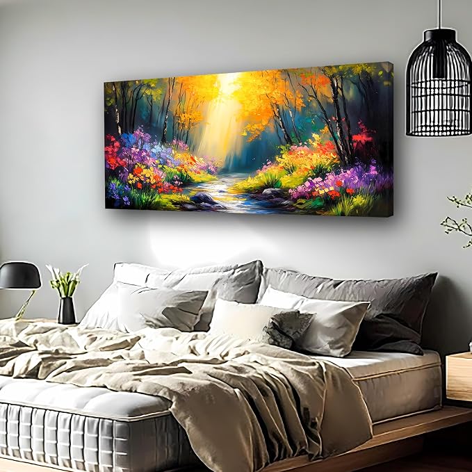 Abstract Wall Art Canvas Print Forest Landscape Painting Bathroom Decorative Paintings Modern Style Living Room Bedroom Office Home Decorations Nature Landscape Artwork 20x40 inches