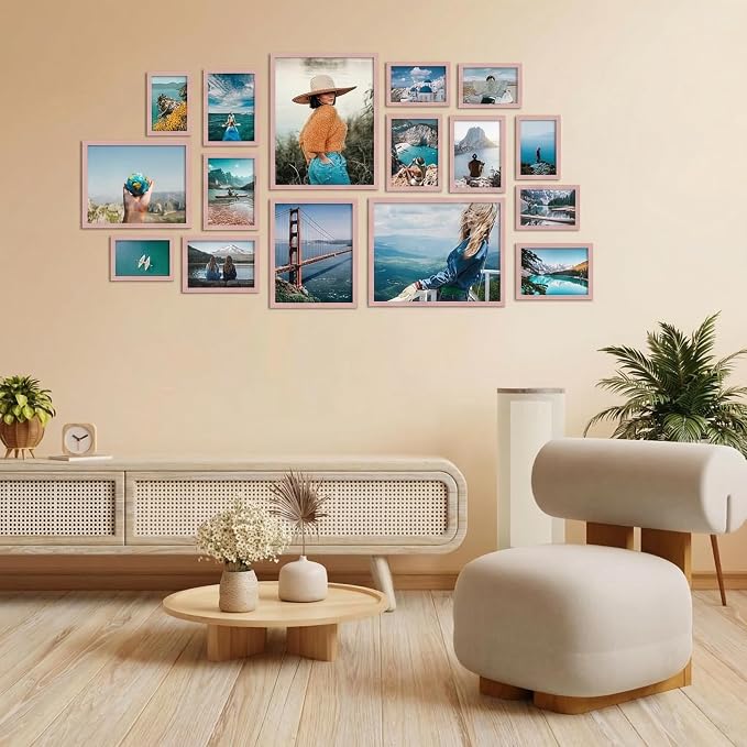 Giftgarden 16 Pack Pink Picture Frames for Multi Sizes Photos, Assorted Frame Set Including 2pcs 11x14, 2pcs 8x10, 6pcs 5x7, 6pcs 4x6, Gallery Photo Collage Frame for Wall or Tabletop Display