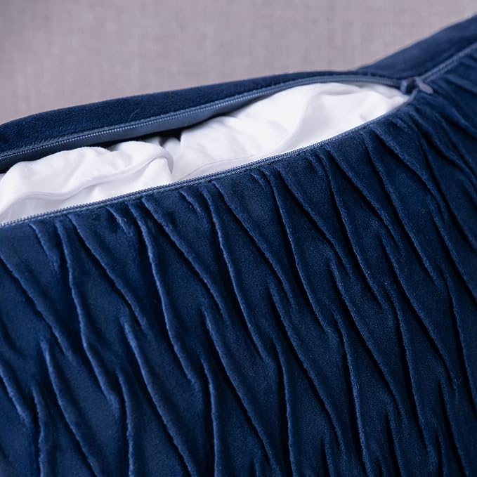MADIZZ Set of 2 Super Soft Velvet Decorative Throw Pillow Covers 20x20 inch Blue Square with Texture Luxury Style Cushion Case Pillow Shell for Sofa Bedroom