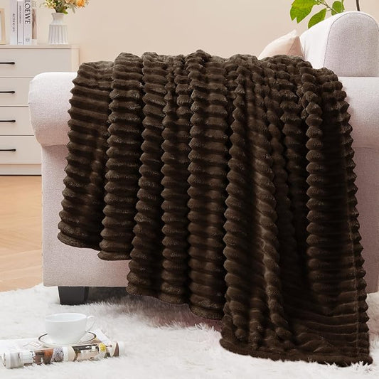 BEDELITE 3D Ribbed Dark Brown Fleece Throw Blanket for Couch, 50x60 Inch | Soft Warm Decorative Fluffy Blanket, Cozy Plush Lightweight Fuzzy Throw Blanket for Bed Sofa Home Room Decor, Gift for Women