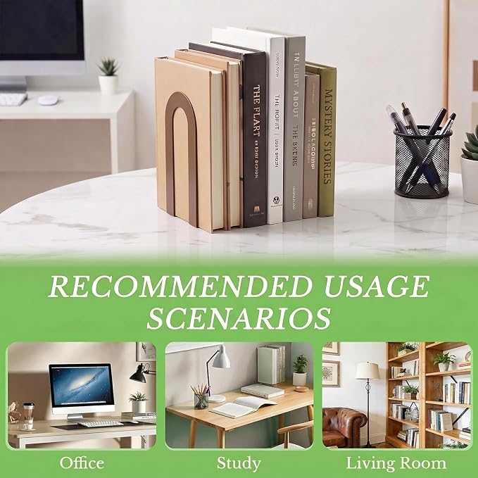 Sanwarm Bookends, 6 Pcs, Metal, for Home Office Desk Shelves Modern Brown | Decorative Book Ends Non-Skid Book Stoppers Holder 3 Pair Gifts for Reading Enthusiasts Library Decor