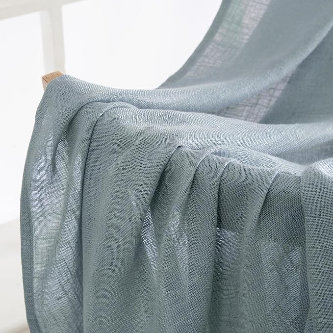 MIULEE Dusty Blue Linen Curtains 52x72 Inch 2 Panel for Bedroom Living Room | Soft Thick Linen Textured Window Drapes, Semi Sheer Light Filtering, Back Tab Rod Pocket, Burlap Look Light Blue Decor