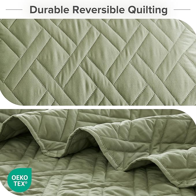 Comfort Spaces Kienna Twin Quilt Bedding Set 2P Olive Green Diamond 66"x90" | Soft Cozy Lightweight Summer Twin XL Coverlet for College Dorm, Quilted Extra Layer, Modern Casual Bedroom Decor, OEKO-TEX