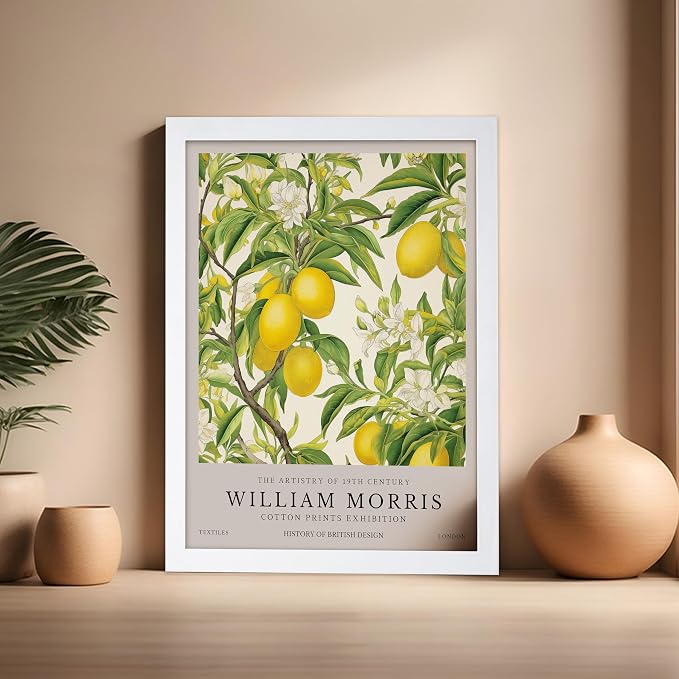 Poster Master William Morris Poster - Lemon Tree Print - Botanical Art - Fruit Art - Exhibition Piece - Lemon Illustration - Floral Design - Aesthetic Print - Colorful Kitchen Wall Decor - 16x20 White Framed