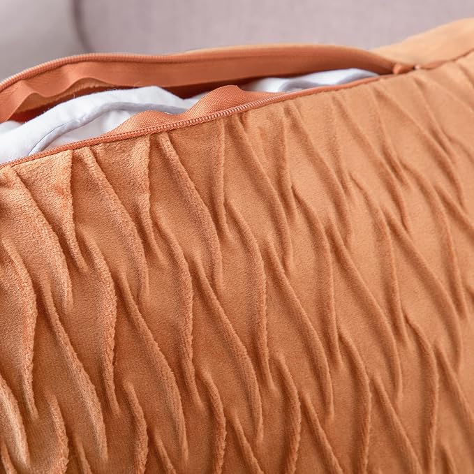 MADIZZ Set of 2 Super Soft Velvet Decorative Throw Pillow Covers 22x22 inch Orange Square with Texture Luxury Style Cushion Case Pillow Shell for Sofa Bedroom