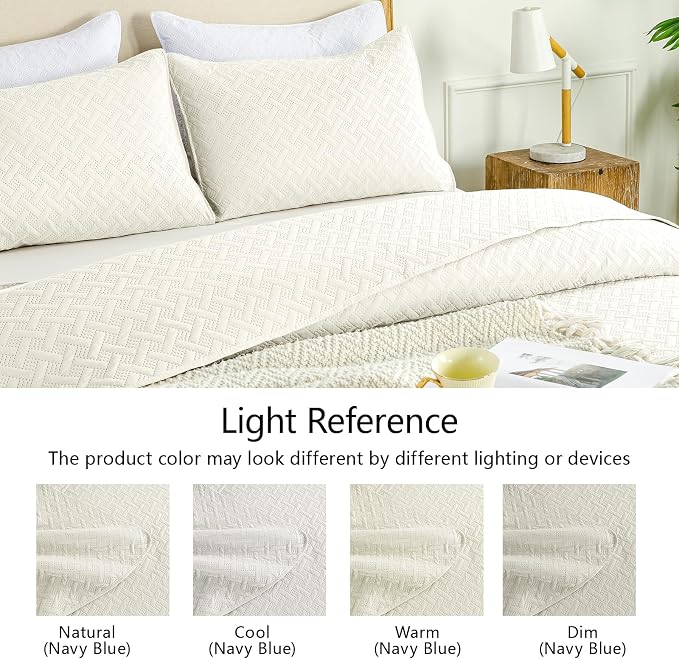 FLYMME Twin Quilt Set,Lightweight Cream Bedspreads,Basket Weave Pattern,Ultra Soft Microfiber Bedspread Bed Coverlet 2 Pieces for All-Seasons (1 Quilt,1 Pillow Sham)