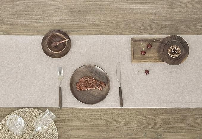 ZeeMart Basic Linen Style Table Runner, 14x48 Inch Light Tan | Mitered Corner Design, Medium Weight Fabric, Rustic Farmhouse Style, Machine Washable Easy Care Everyday Table Scarf