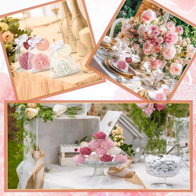 Treela 50 Set Rose Flower Candles, Dusty Pink Wedding Favors for Guests