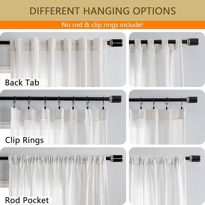 MYSKY HOME Natural Curtains for Living Room 1 Panel, Beige Semi Sheer Curtains & Drapes Light Filtering Farmhouse Country Boho Style Back Tab Draperies for Sliding Glass Door (Customsize, Natural)