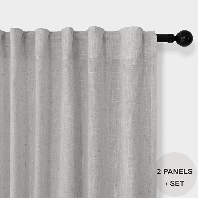 Light Grey Curtains 38 Inch Wide for Windows 2 Panel Back Tab Rod Pocket Light Filtering Semi Sheer Gray Linen Curtain for Bedroom Kitchen Door Living Room Modern Decor 38 Inch Width by 63 Inch Length