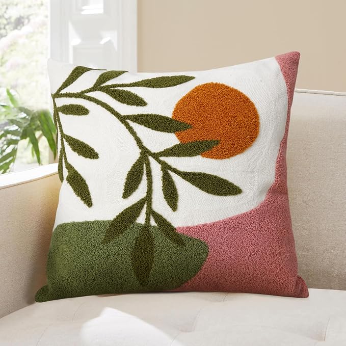 Adabana Boho Pillow Cover 18x18 Inch Embroidered Throw Pillow Cover