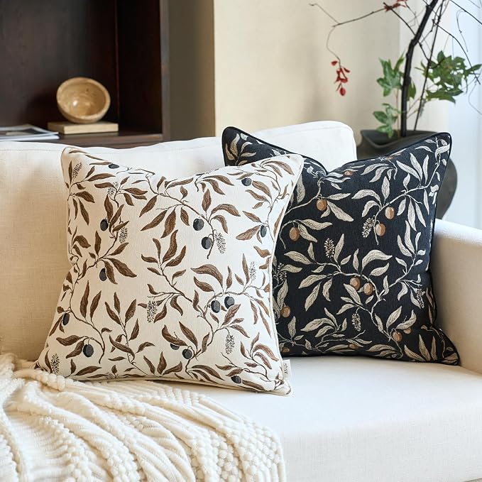 Alerfa Beige Floral Throw Pillow Cover 20 x 20 Inch Sqaure Luxury Decorative Pillow Cover for Couch Living Room Bedroom