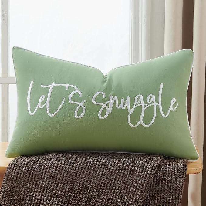 Sunkifover Let's Snuggle Decorative Lumbar Pillow Cover 12"x20" Sage Green