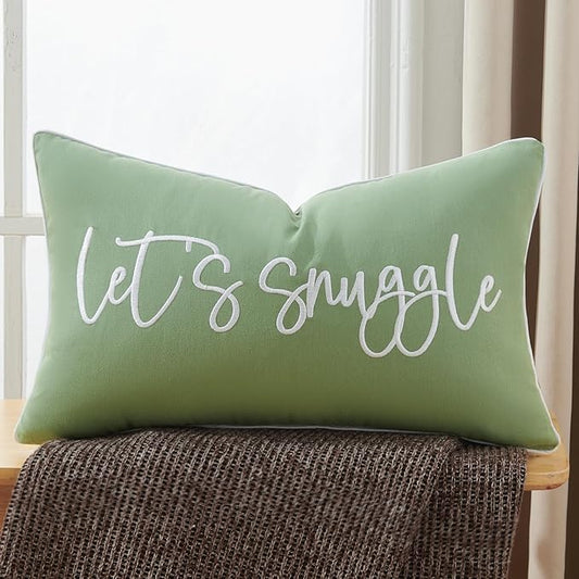 Sunkifover Let's Snuggle Decorative Lumbar Pillow Cover 12"x20" Sage Green