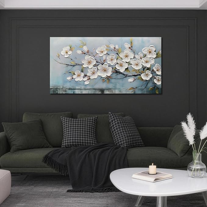 Anolyfi Cherry Blossom Flowers Textured Wall Art for Living Room 48"x24" | HD Print and Hand-painted Textured, Easy to Hang,Durable Colorfast, Floral Wall Art for Dining Room Hallway Office Home Decor
