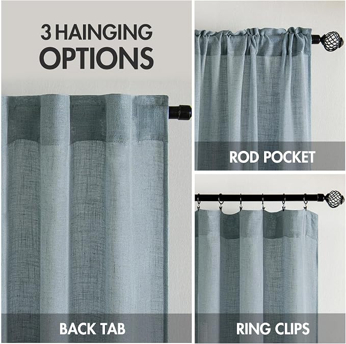 MIULEE Dusty Blue Linen Curtains 52x72 Inch 2 Panel for Bedroom Living Room | Soft Thick Linen Textured Window Drapes, Semi Sheer Light Filtering, Back Tab Rod Pocket, Burlap Look Light Blue Decor